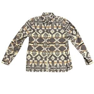 Woolrich Southwestern Print‎ Button Up Shirt Large Gray Cream Brown Flannel